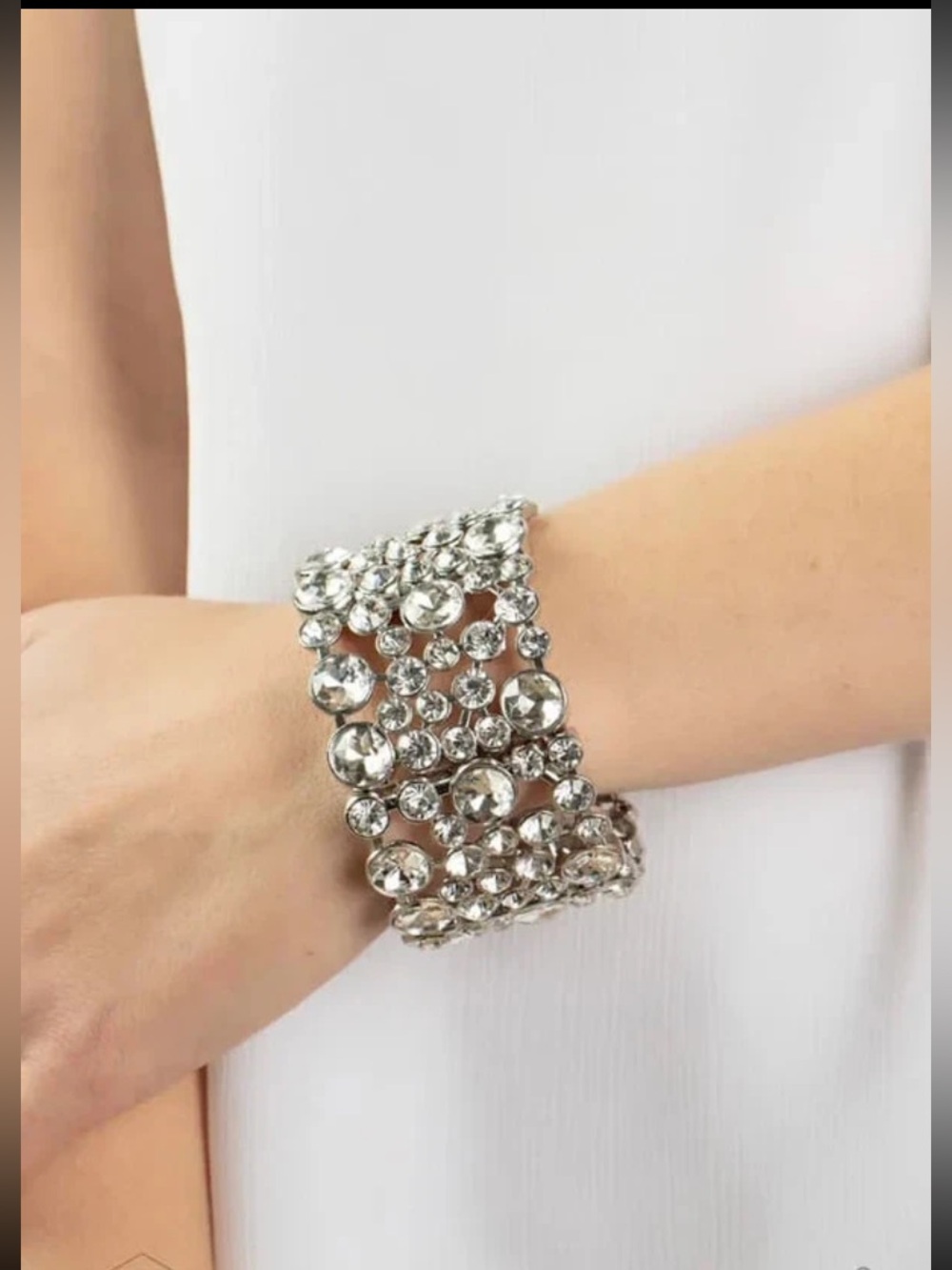 paparazzi Zi Silver Multi-Row Crystal Stretch Bracelet